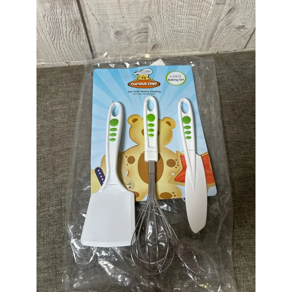 Curious Chef 3-Piece Baking Set Kids Kitchen Tools Whisk Spatula Turner TCC50215